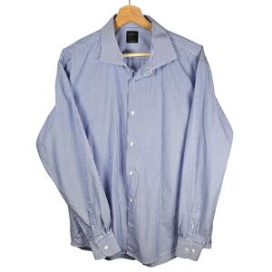 Doppelgänger Boutique Blue White Pinstripe 100% Cotton Dress Shirt Mens 17.5